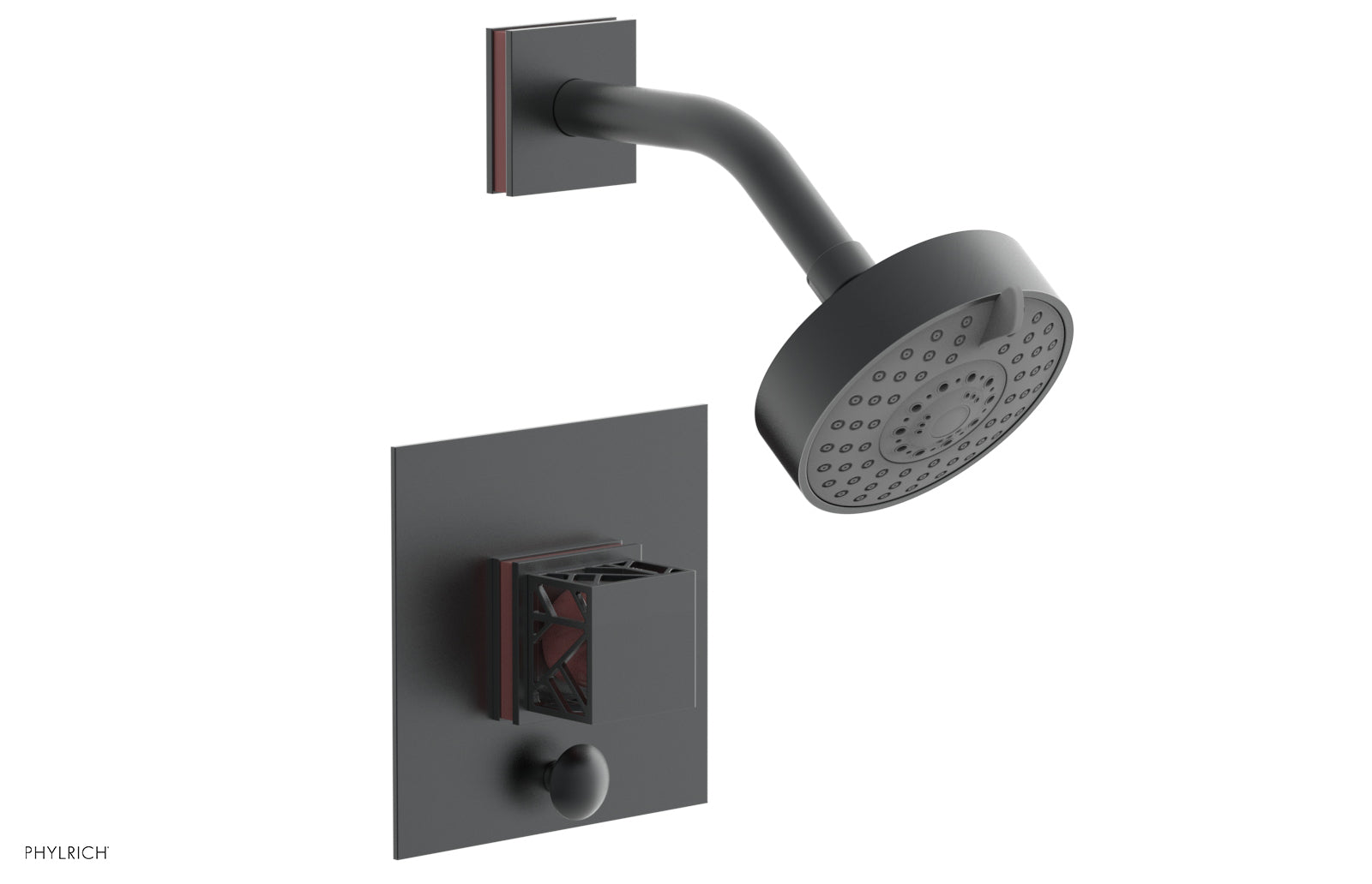 JOLIE Pressure Balance Shower and Diverter Set (Less Spout), Square Handle with "Pink" Accents 4-678