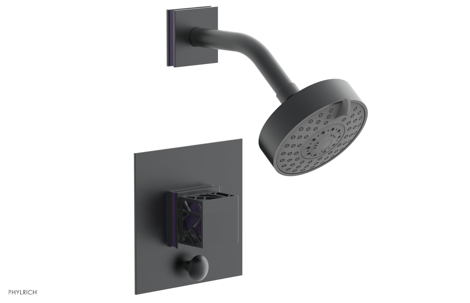 JOLIE Pressure Balance Shower and Diverter Set (Less Spout), Square Handle with "Purple" Accents 4-678