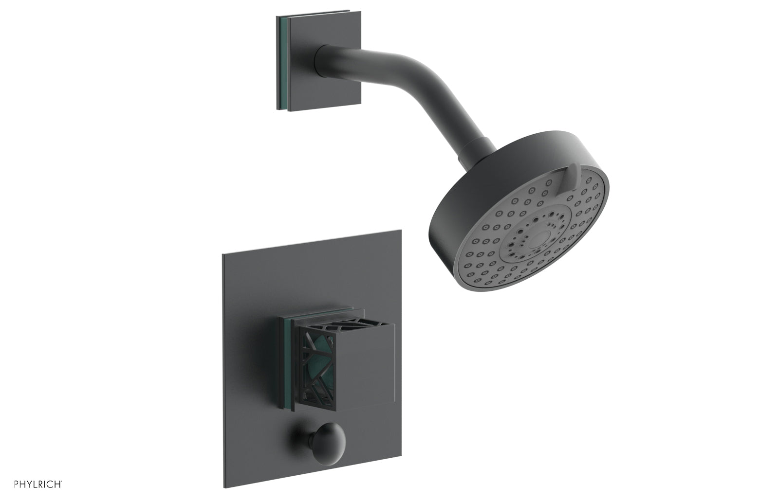 JOLIE Pressure Balance Shower and Diverter Set (Less Spout), Square Handle with "Turquoise" Accents 4-678