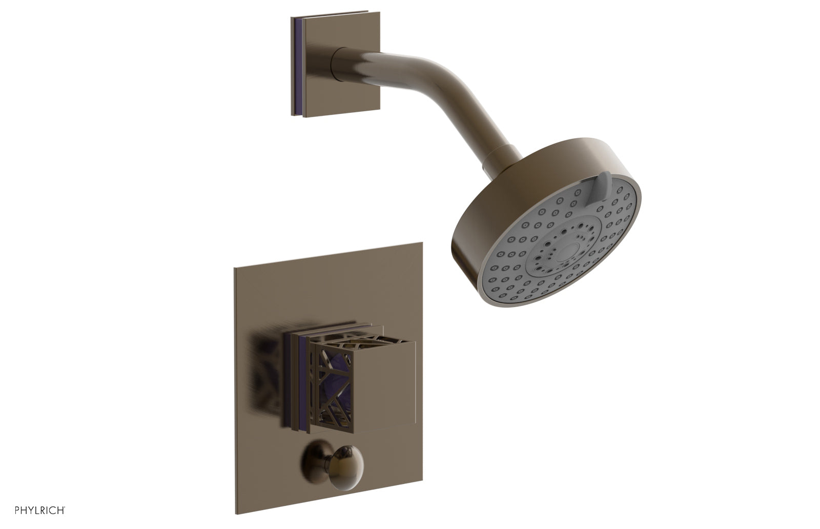 JOLIE Pressure Balance Shower and Diverter Set (Less Spout), Square Handle with "Pink" Accents 4-678