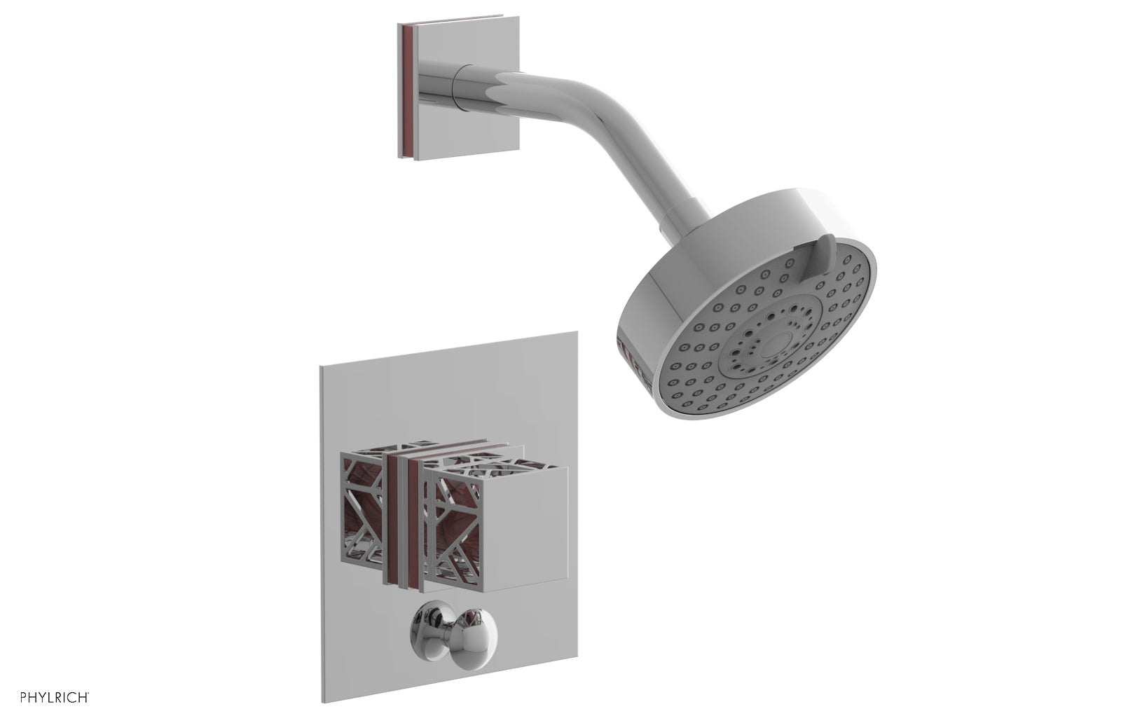 JOLIE Pressure Balance Shower and Diverter Set (Less Spout), Square Handle with "Purple" Accents 4-678