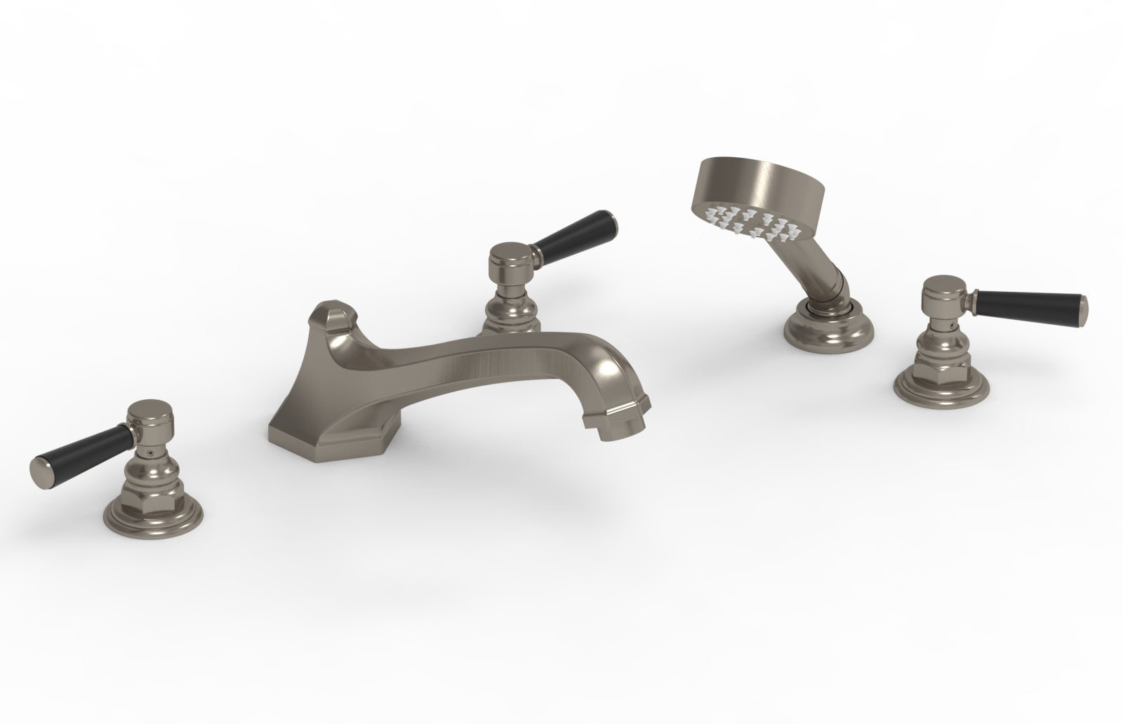 HEX TRADITIONAL Deck Tub Set with Hand Shower - Satin Black Lever Handles 500-49