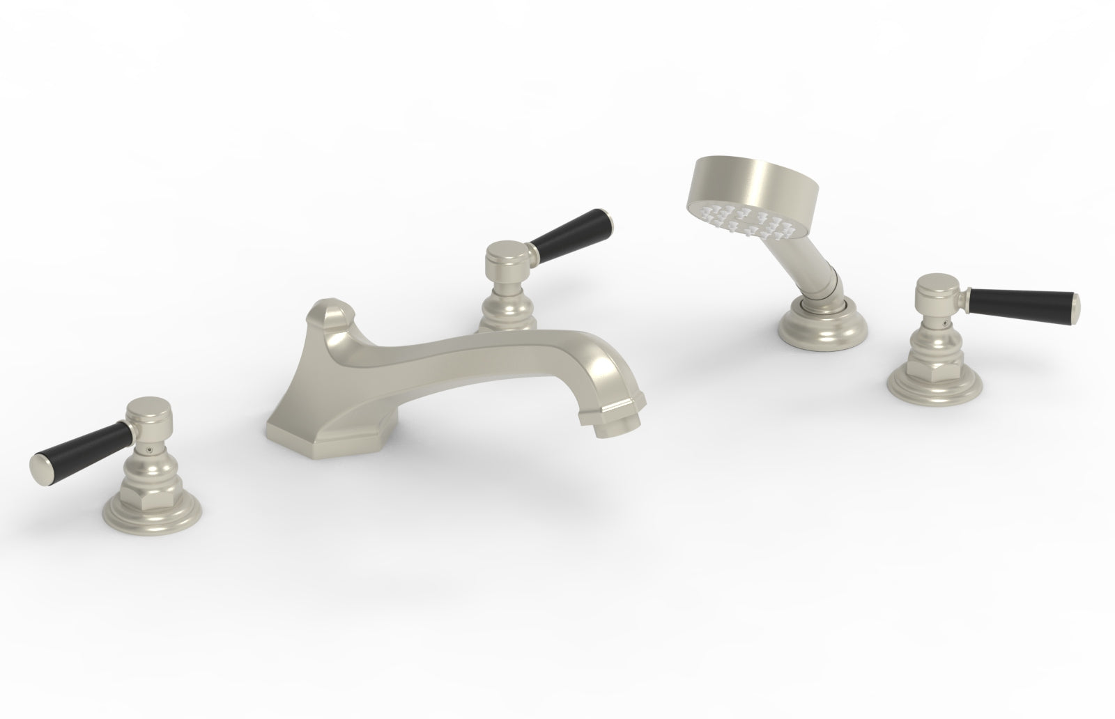 HEX TRADITIONAL Deck Tub Set with Hand Shower - Satin Black Lever Handles 500-49