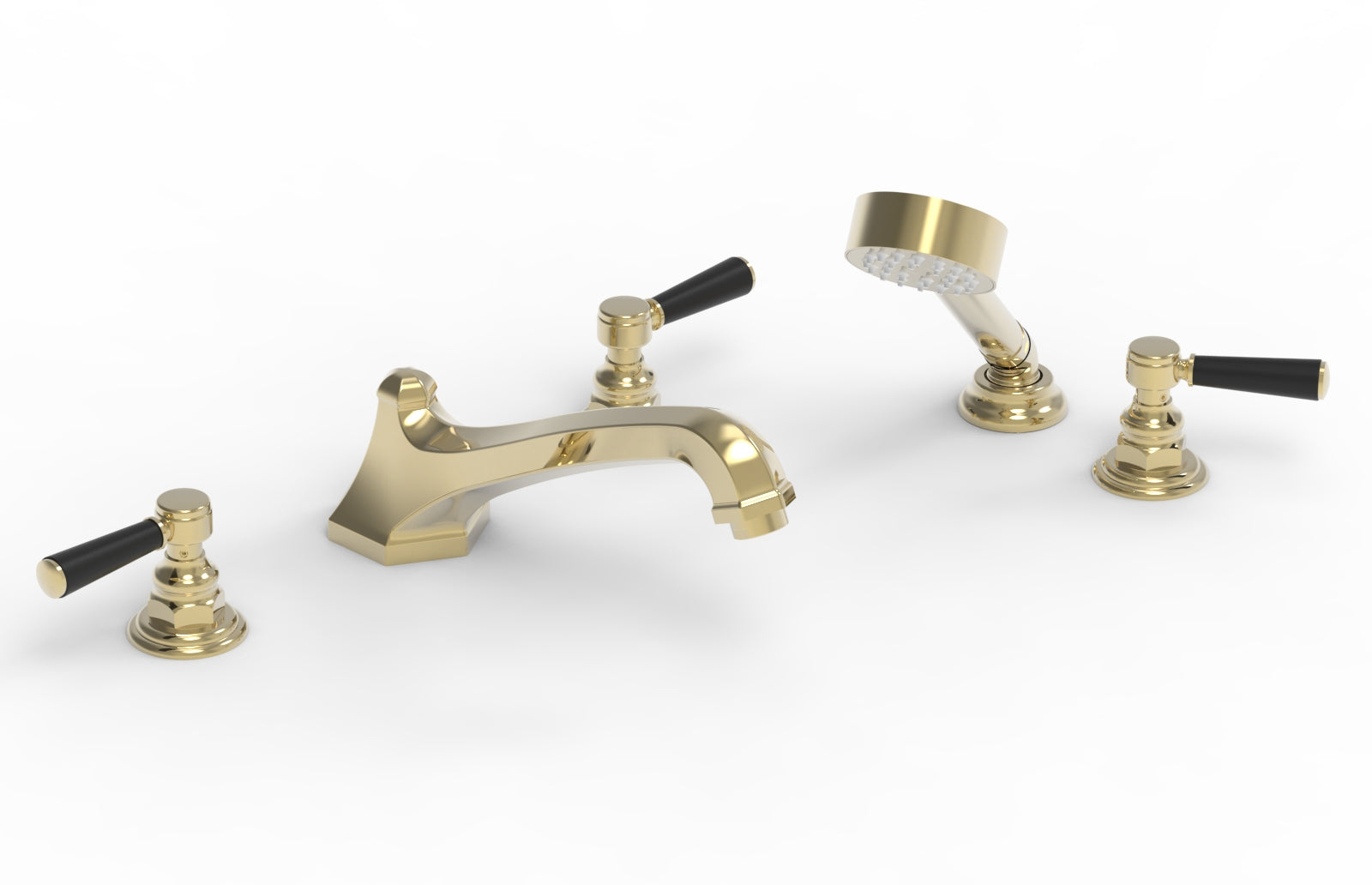 HEX TRADITIONAL Deck Tub Set with Hand Shower - Satin Black Lever Handles 500-49