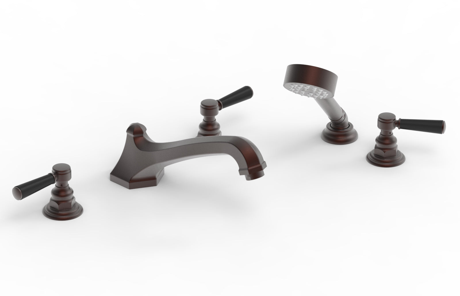 HEX TRADITIONAL Deck Tub Set with Hand Shower - Satin Black Lever Handles 500-49