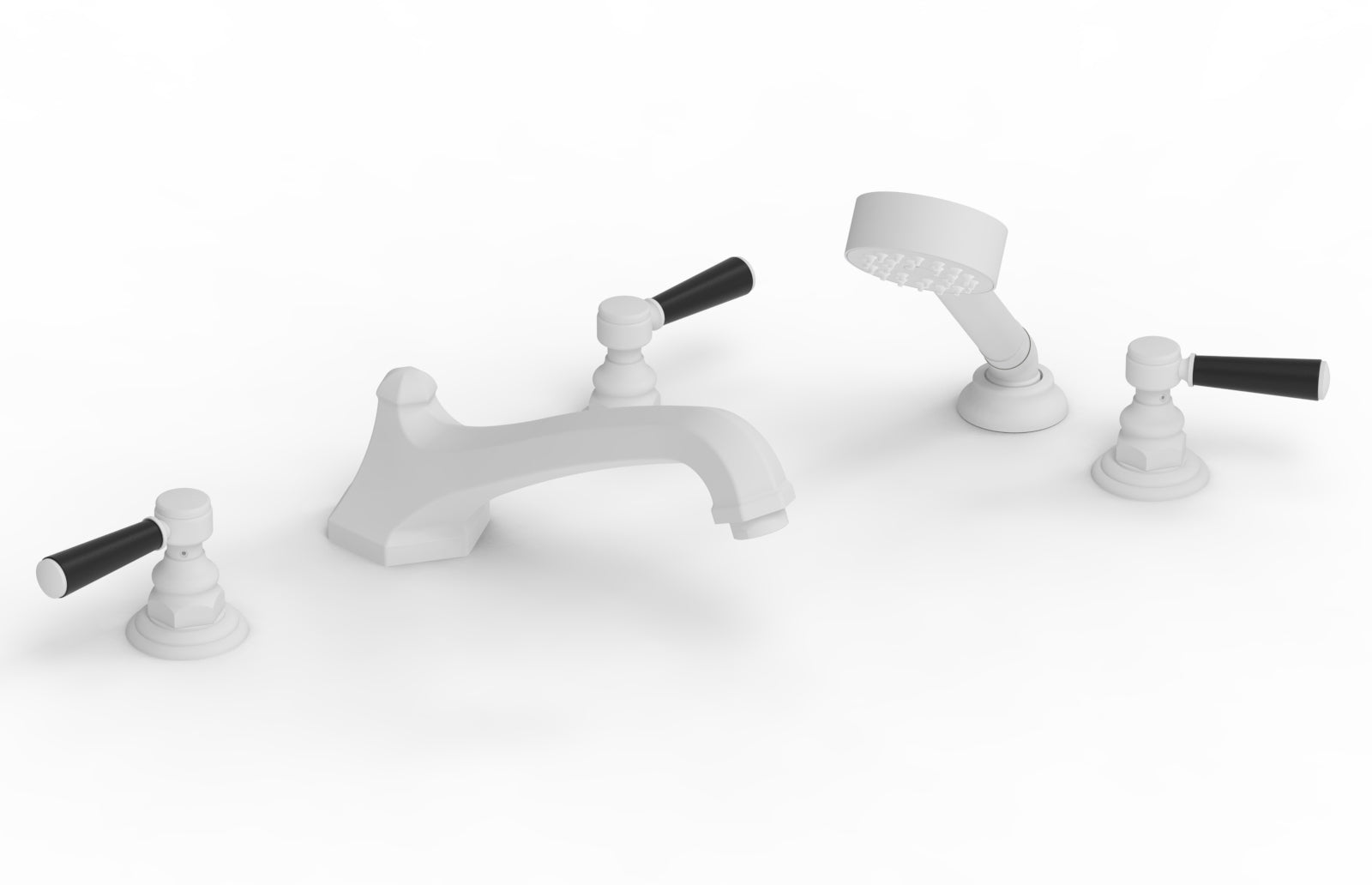 HEX TRADITIONAL Deck Tub Set with Hand Shower - Satin Black Lever Handles 500-49