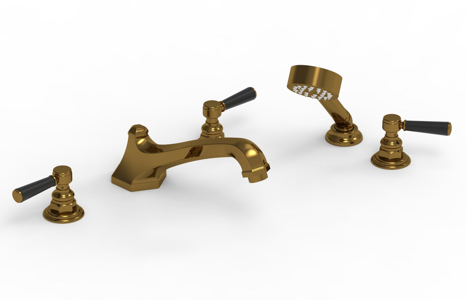 HEX TRADITIONAL Deck Tub Set with Hand Shower - Satin Black Lever Handles 500-49