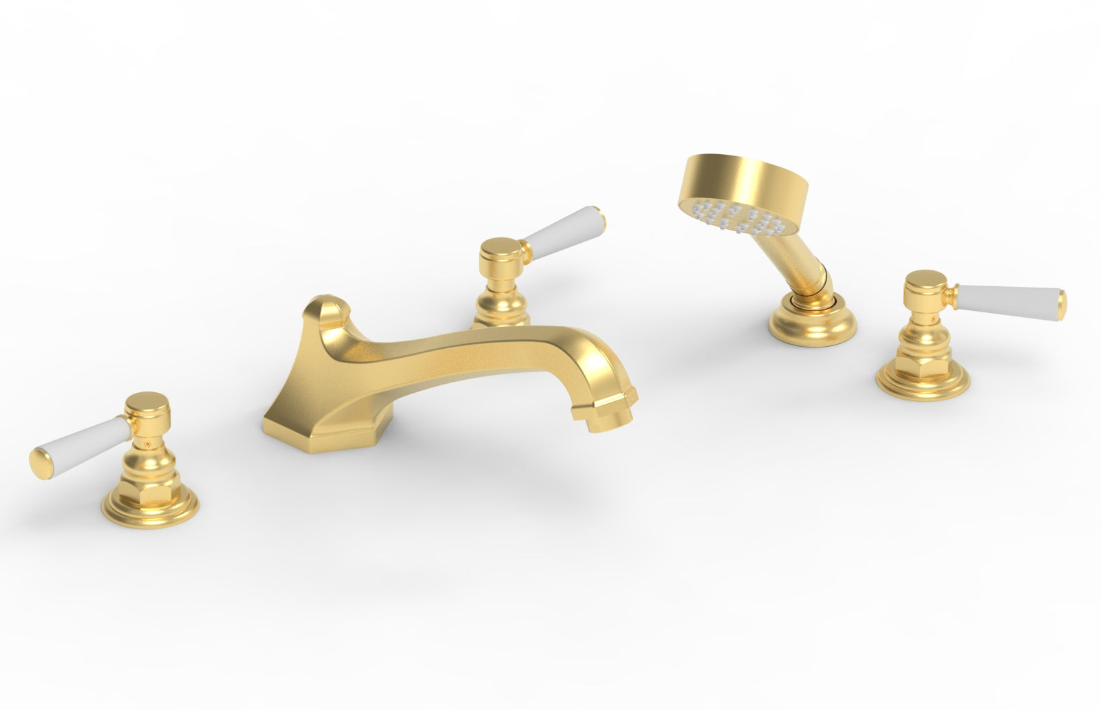 HEX TRADITIONAL Deck Tub Set with Hand Shower - Satin White Lever Handles 500-49