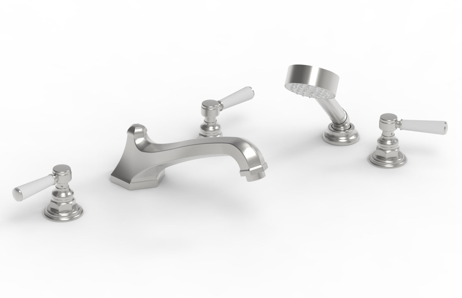 HEX TRADITIONAL Deck Tub Set with Hand Shower - Satin White Lever Handles 500-49