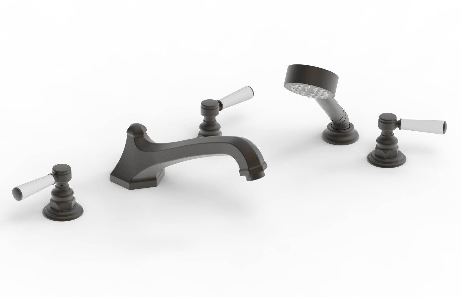 HEX TRADITIONAL Deck Tub Set with Hand Shower - Satin White Lever Handles 500-49