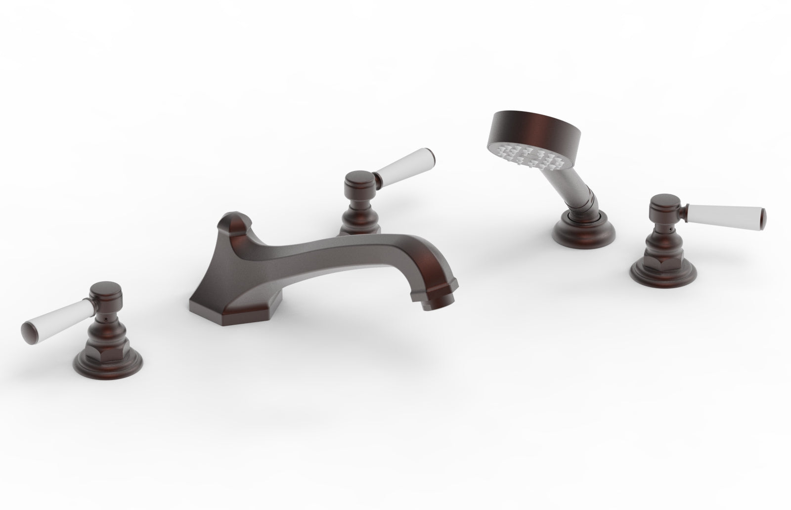 HEX TRADITIONAL Deck Tub Set with Hand Shower - Satin White Lever Handles 500-49