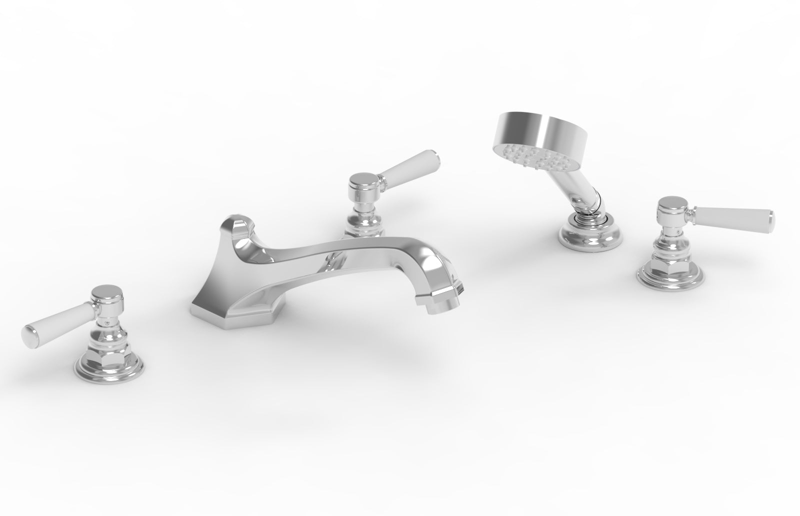 HEX TRADITIONAL Deck Tub Set with Hand Shower - Satin White Lever Handles 500-49