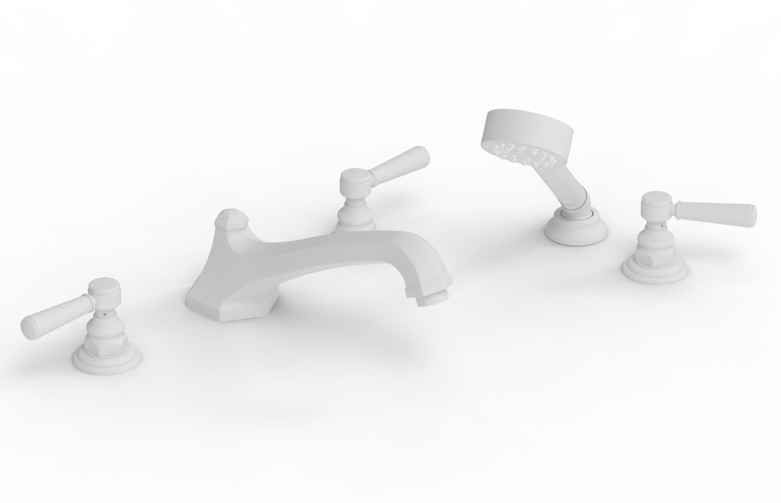 HEX TRADITIONAL Deck Tub Set with Hand Shower - Satin White Lever Handles 500-49