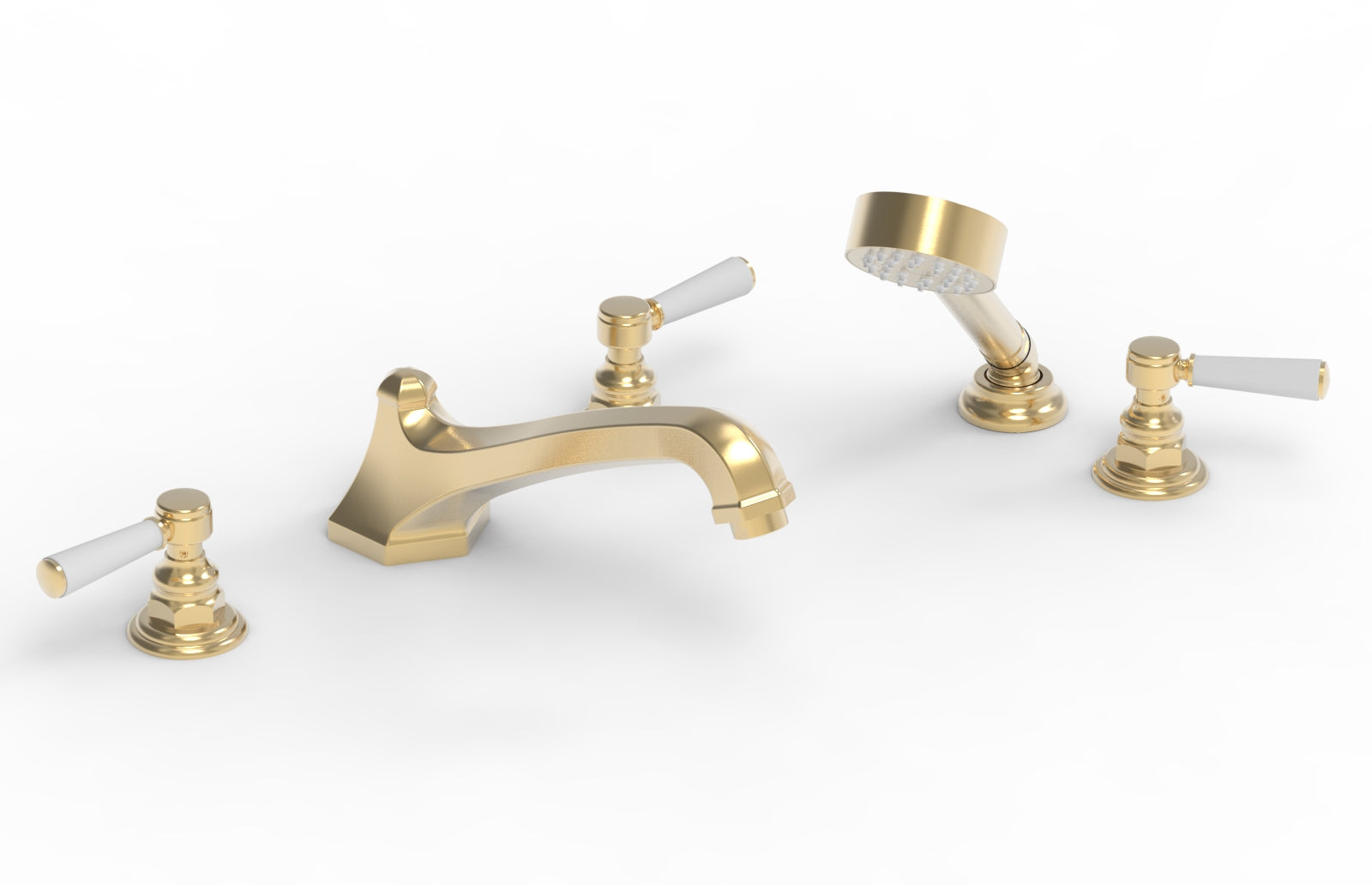 HEX TRADITIONAL Deck Tub Set with Hand Shower - Satin White Lever Handles 500-49