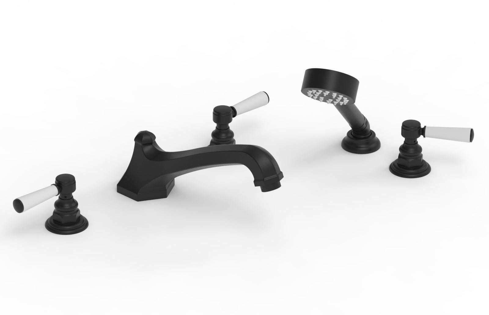 HEX TRADITIONAL Deck Tub Set with Hand Shower - Satin White Lever Handles 500-49