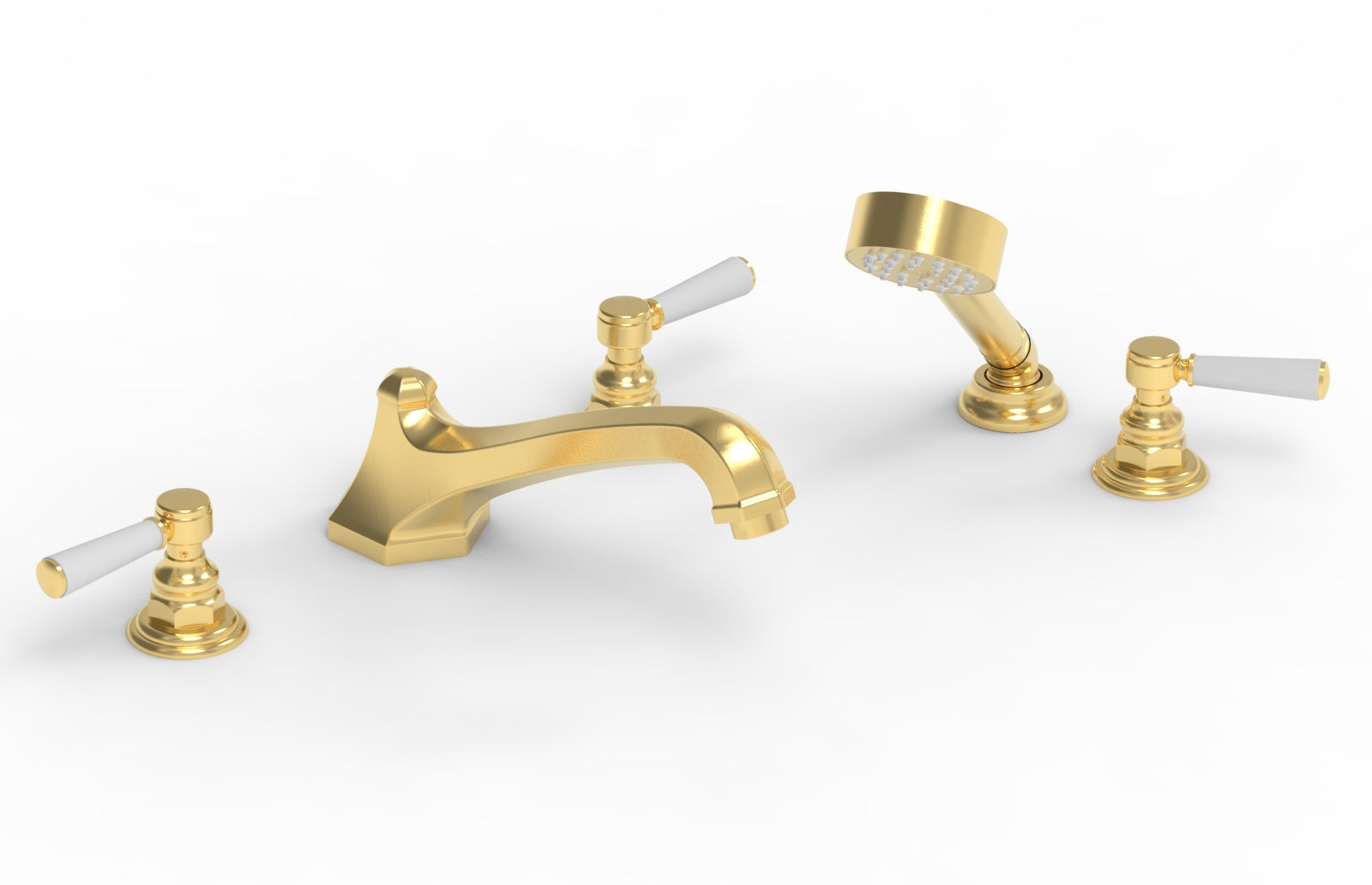 HEX TRADITIONAL Deck Tub Set with Hand Shower - Satin White Lever Handles 500-49