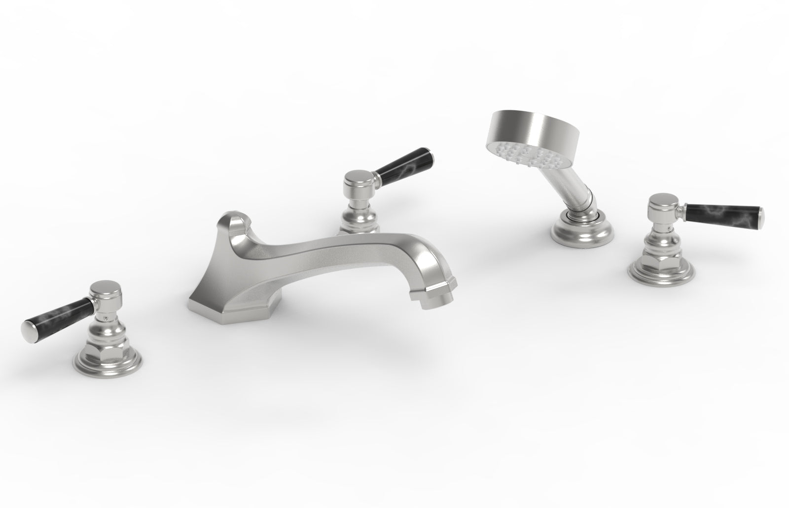 HEX TRADITIONAL Deck Tub Set with Hand Shower - Black Marble Lever Handles 500-50