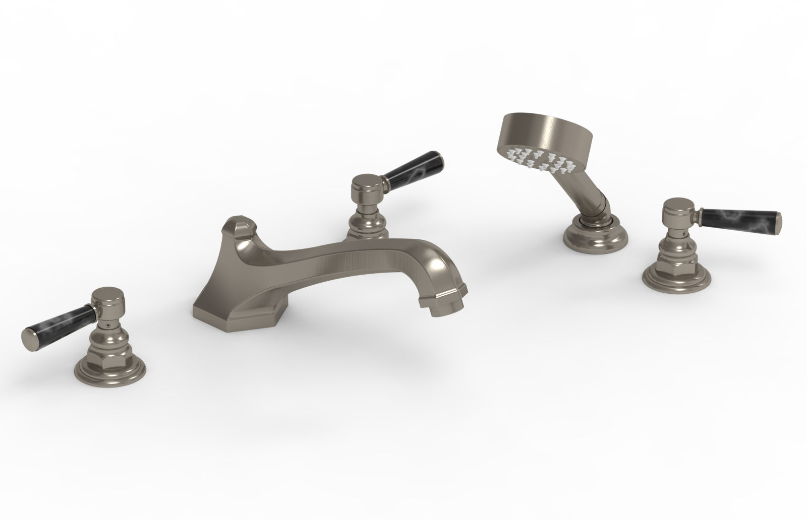 HEX TRADITIONAL Deck Tub Set with Hand Shower - Black Marble Lever Handles 500-50