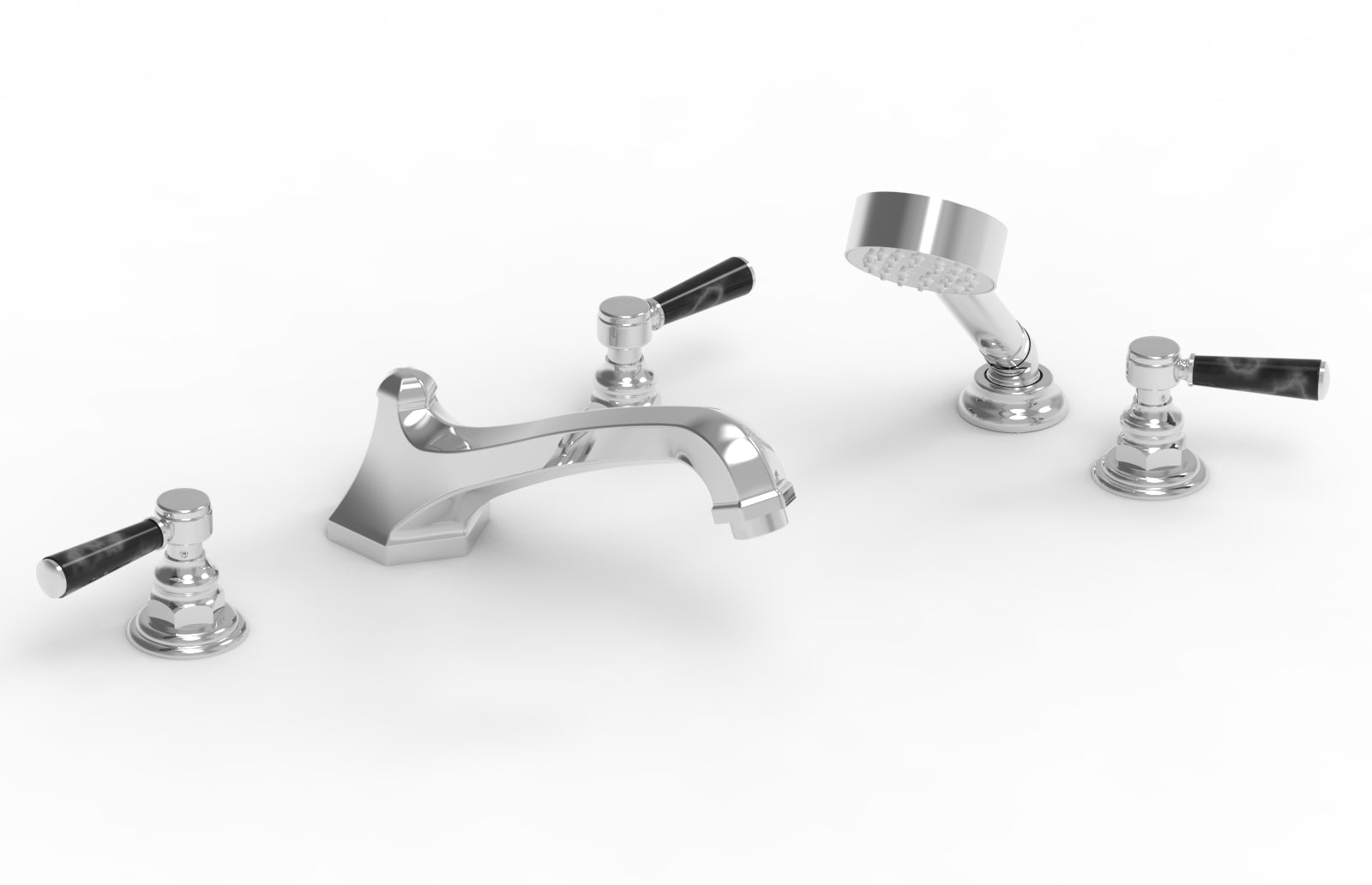 HEX TRADITIONAL Deck Tub Set with Hand Shower - Black Marble Lever Handles 500-50