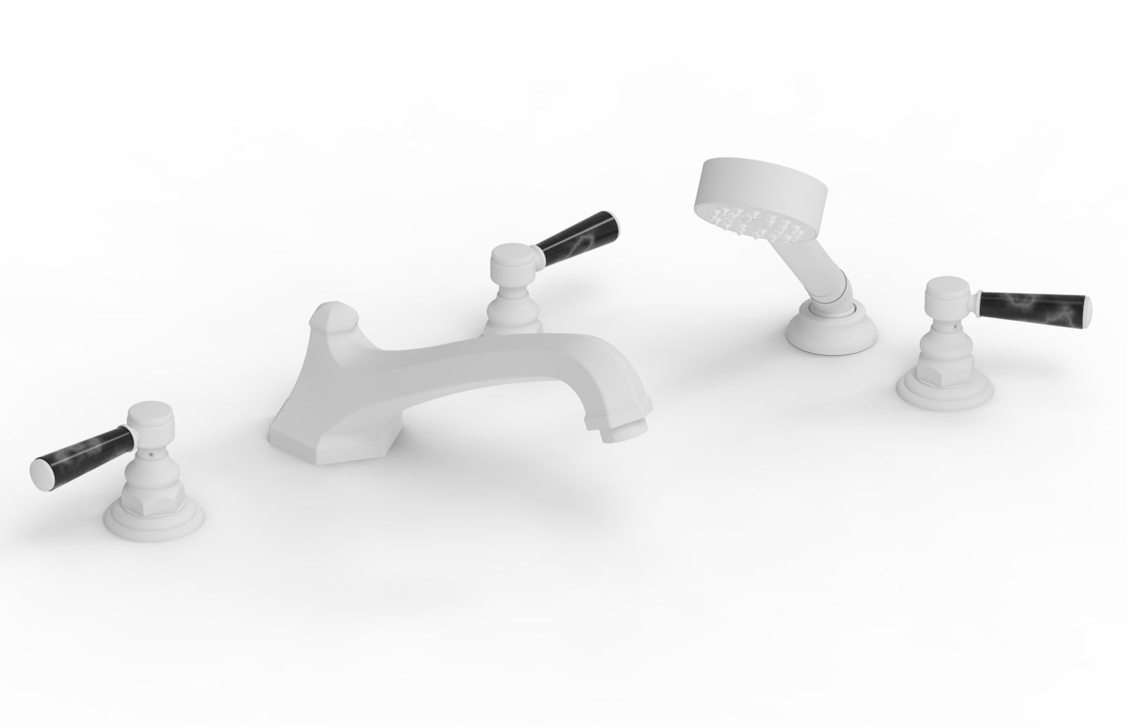 HEX TRADITIONAL Deck Tub Set with Hand Shower - Black Marble Lever Handles 500-50