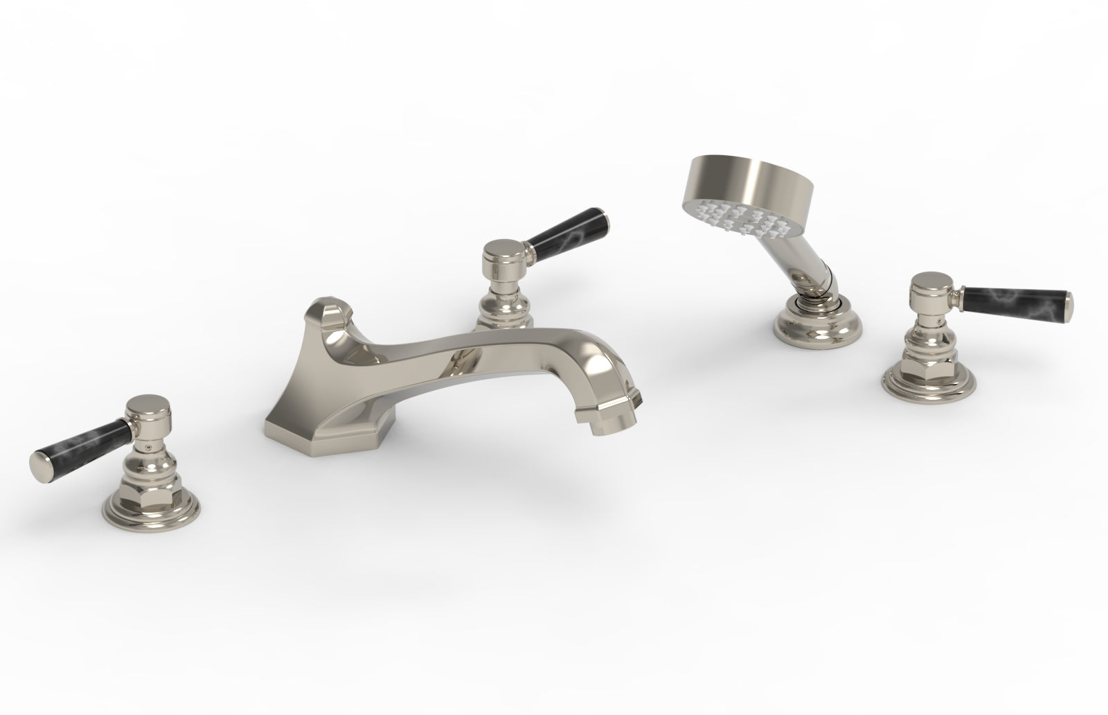 HEX TRADITIONAL Deck Tub Set with Hand Shower - Black Marble Lever Handles 500-50