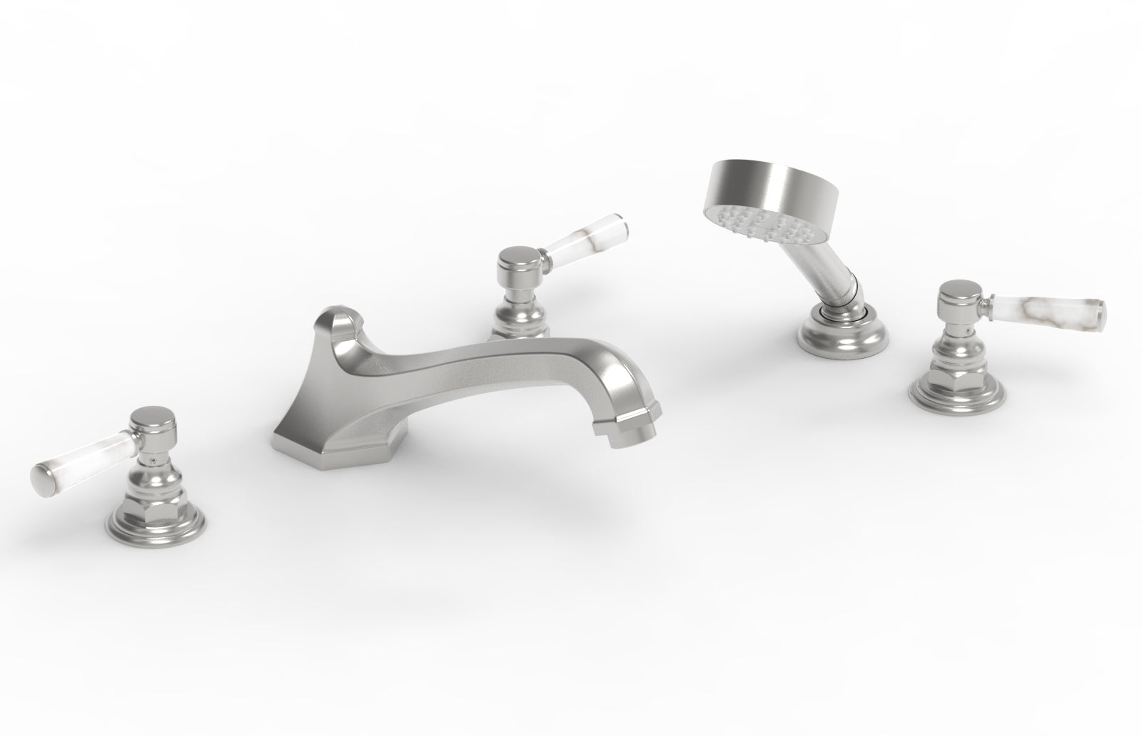 HEX TRADITIONAL Deck Tub Set with Hand Shower - White Marble Lever Handles 500-50