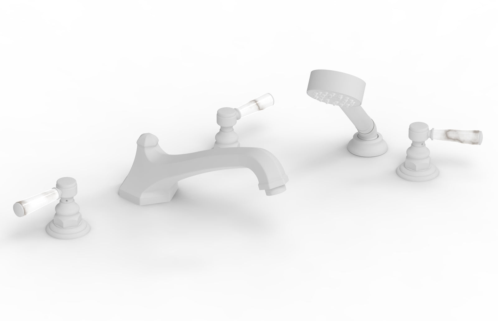 HEX TRADITIONAL Deck Tub Set with Hand Shower - White Marble Lever Handles 500-50