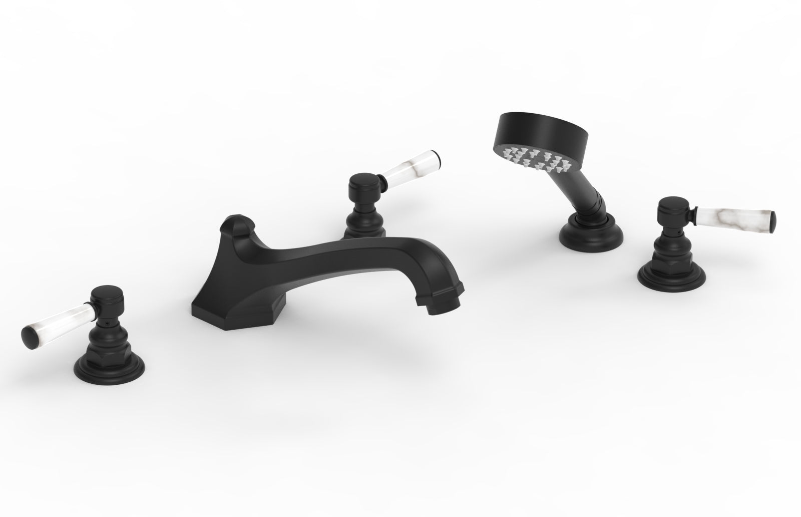 HEX TRADITIONAL Deck Tub Set with Hand Shower - White Marble Lever Handles 500-50