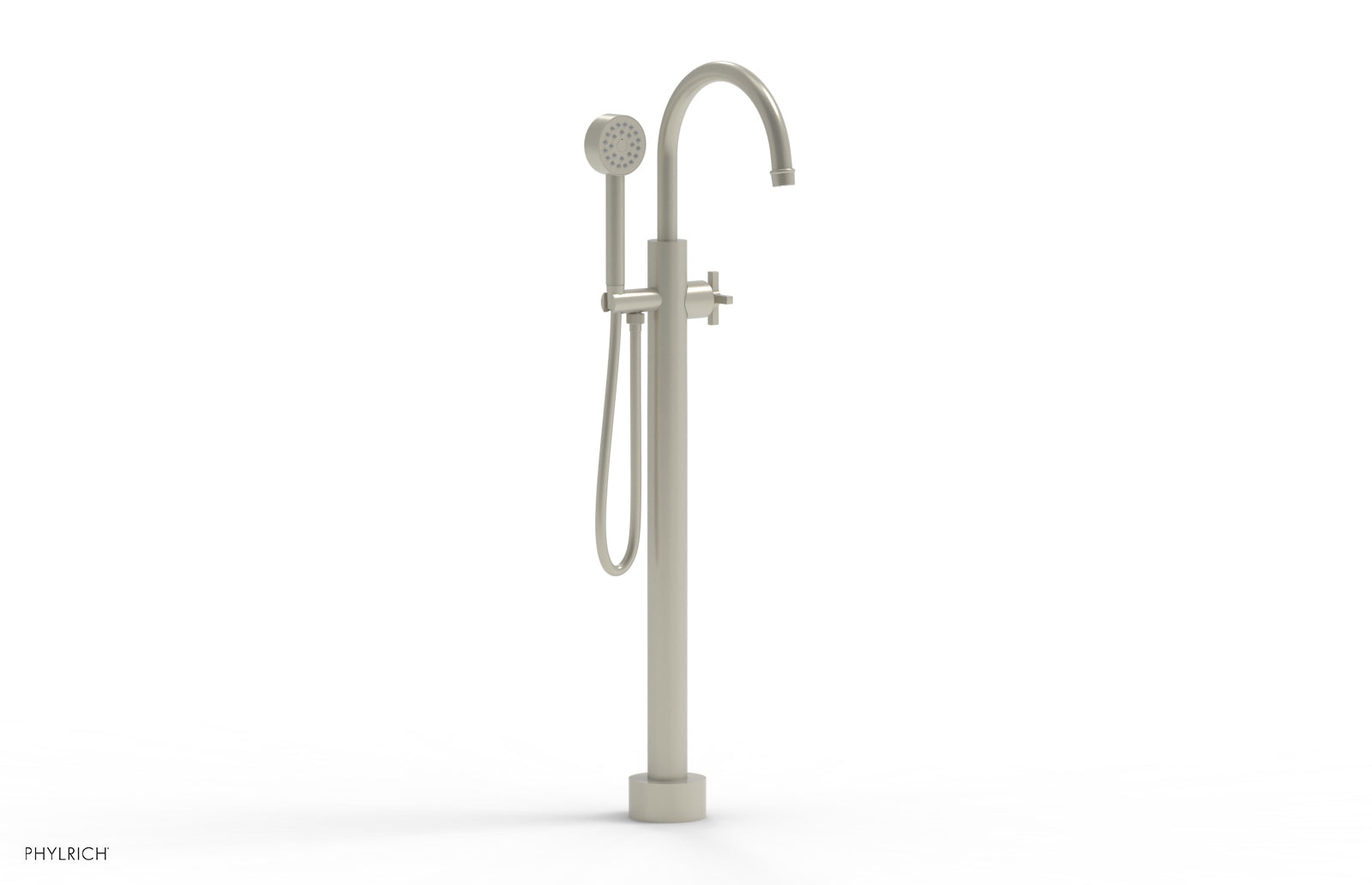 HEX MODERN Tall Floor Mount Tub Filler - Cross Handle with Hand Shower  501-46-01