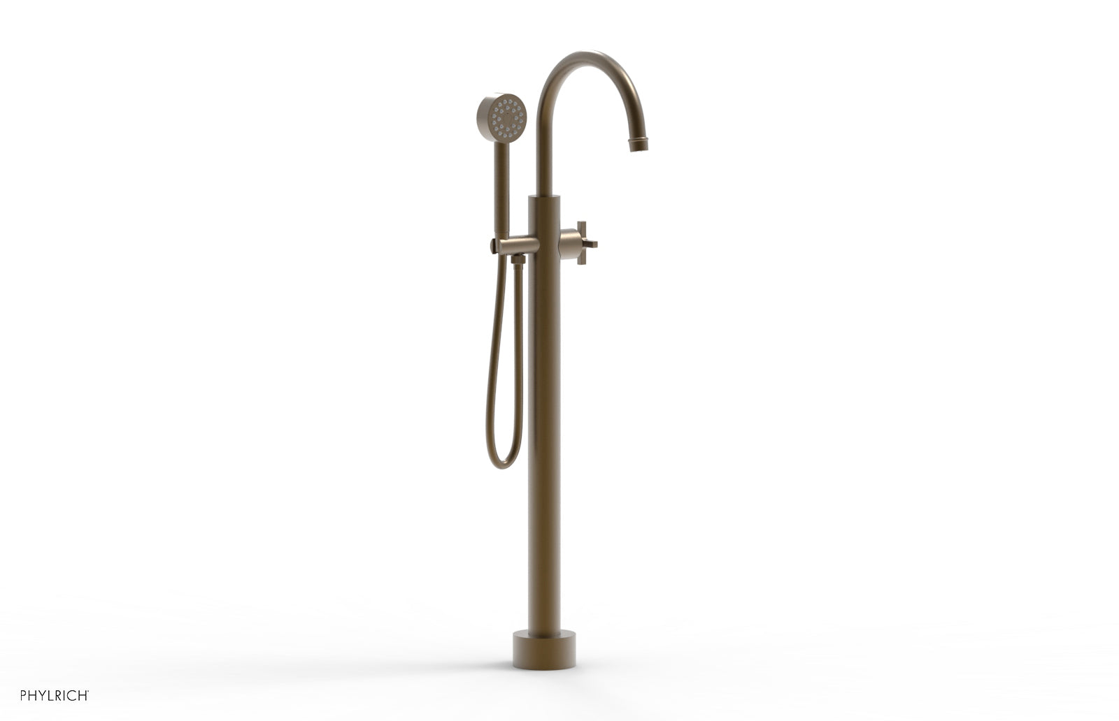 HEX MODERN Tall Floor Mount Tub Filler - Cross Handle with Hand Shower  501-46-01