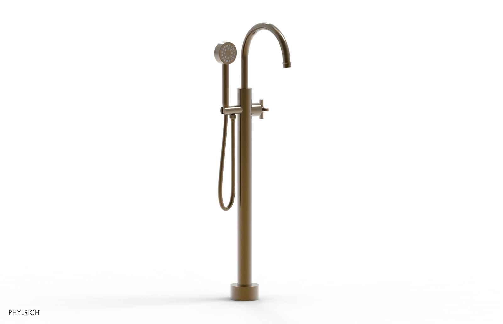 HEX MODERN Tall Floor Mount Tub Filler - Cross Handle with Hand Shower  501-46-01