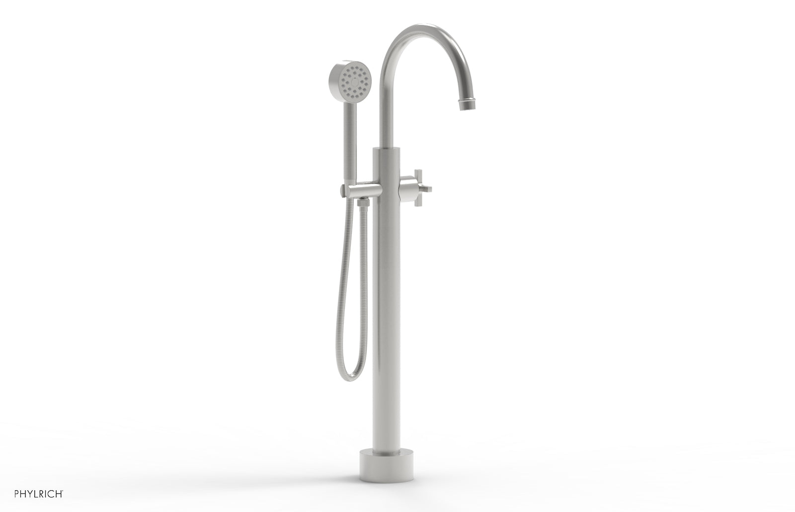 HEX MODERN Low Floor Mount Tub Filler - Cross Handle with Hand Shower  501-46-03