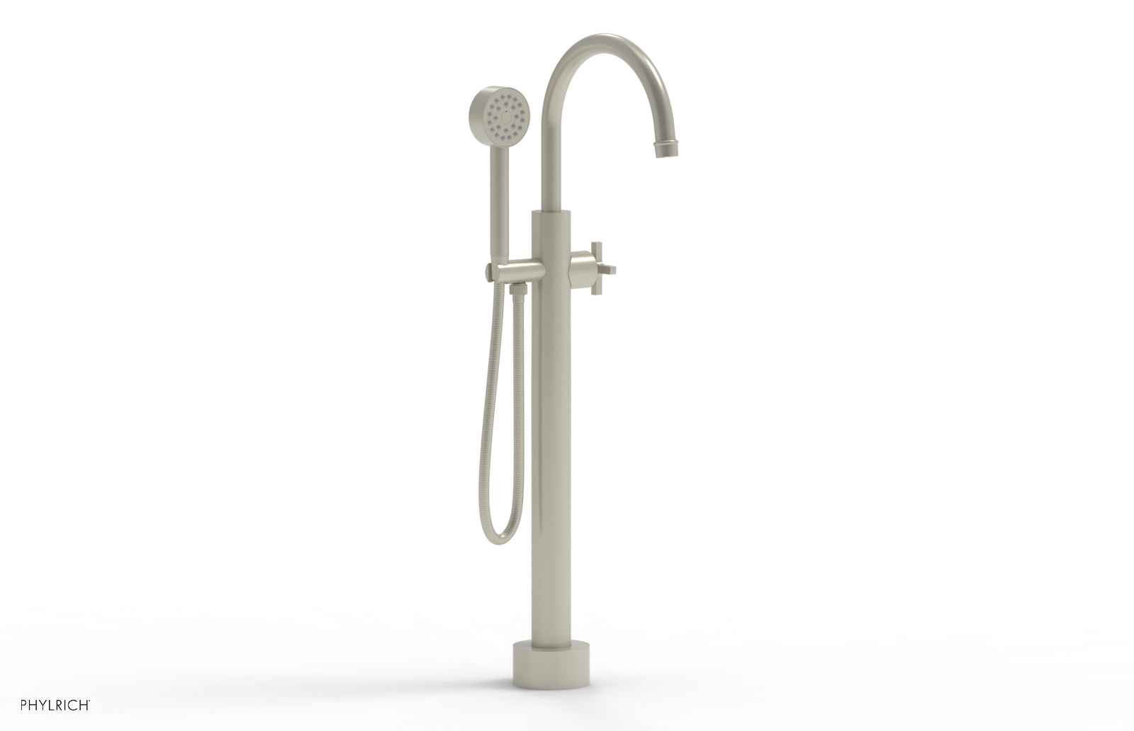 HEX MODERN Low Floor Mount Tub Filler - Cross Handle with Hand Shower  501-46-03