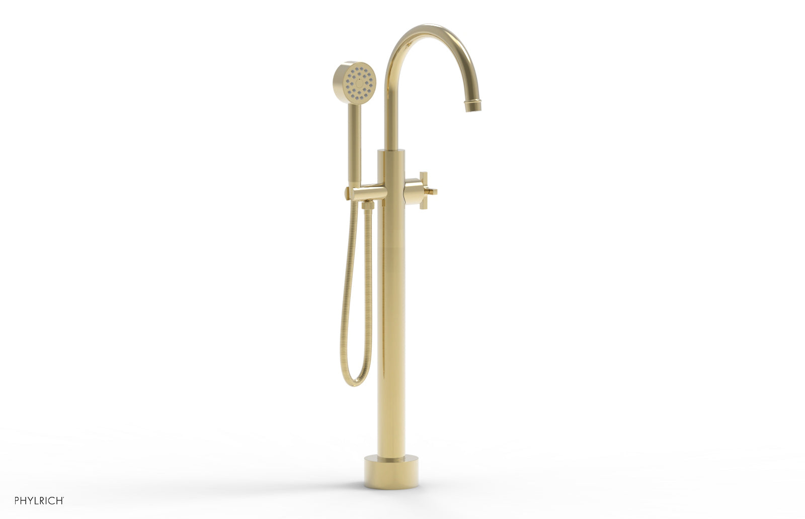 HEX MODERN Low Floor Mount Tub Filler - Cross Handle with Hand Shower  501-46-03
