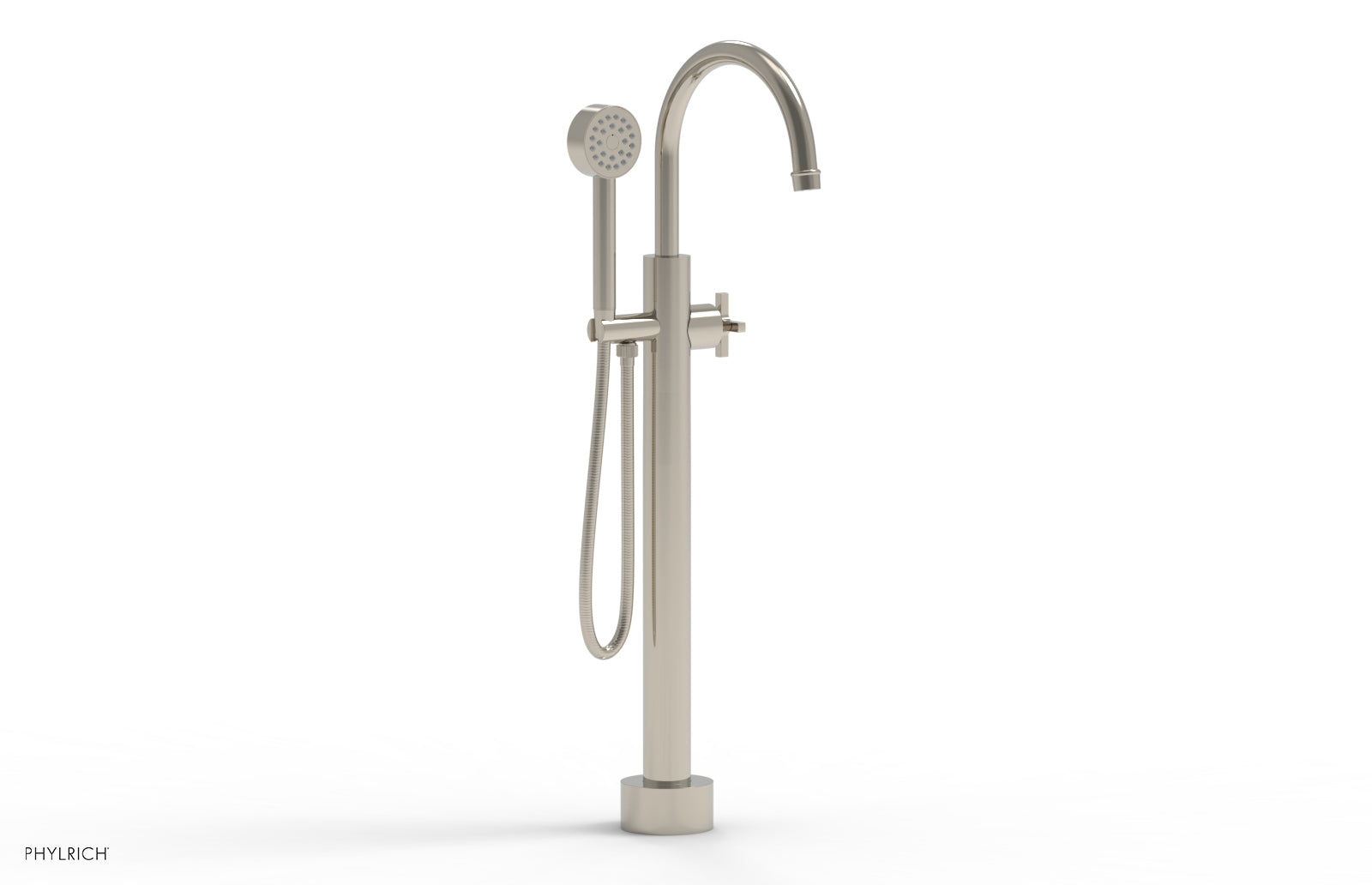 HEX MODERN Low Floor Mount Tub Filler - Cross Handle with Hand Shower  501-46-03