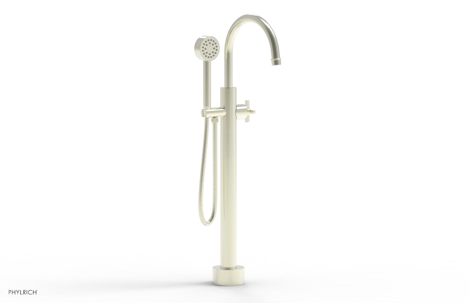 HEX MODERN Low Floor Mount Tub Filler - Cross Handle with Hand Shower  501-46-03