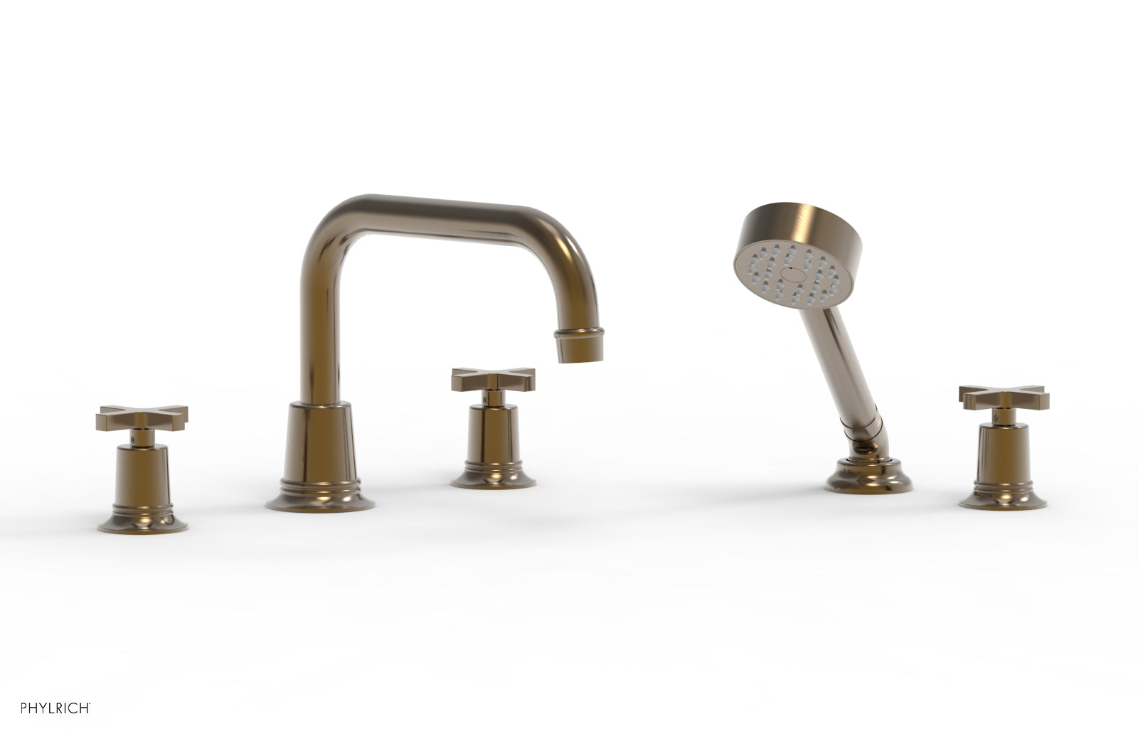 HEX MODERN Deck Tub Set with Hand Shower - Cross Handles 501-52