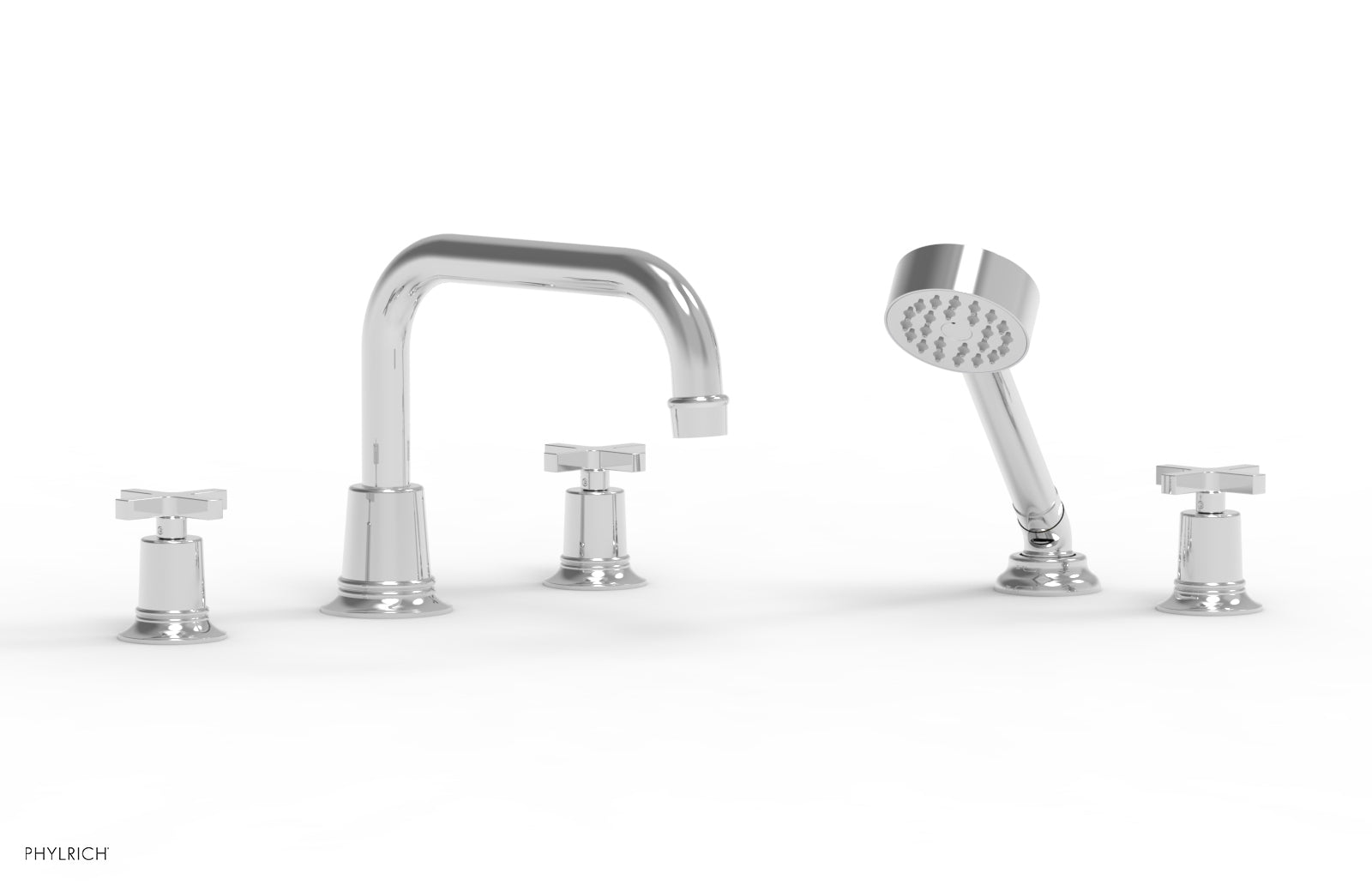 HEX MODERN Deck Tub Set with Hand Shower - Cross Handles 501-52