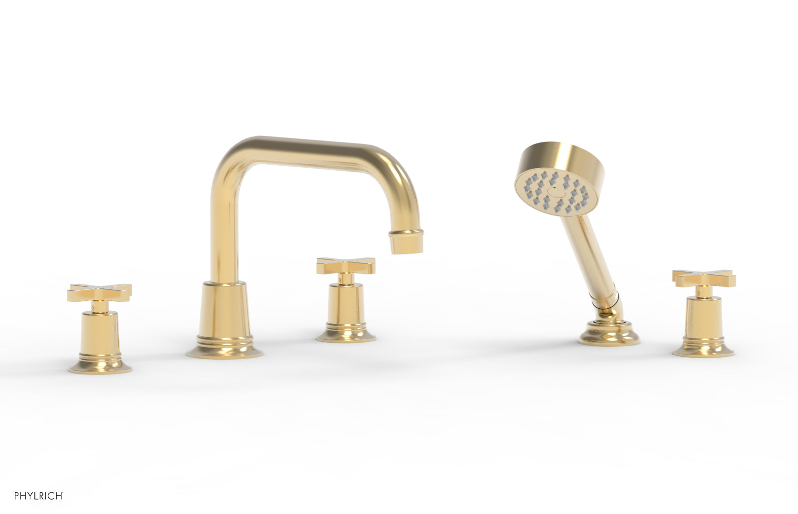HEX MODERN Deck Tub Set with Hand Shower - Cross Handles 501-52