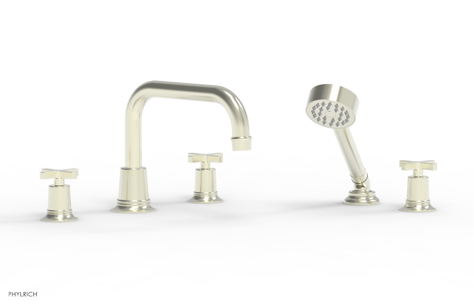 HEX MODERN Deck Tub Set with Hand Shower - Cross Handles 501-52