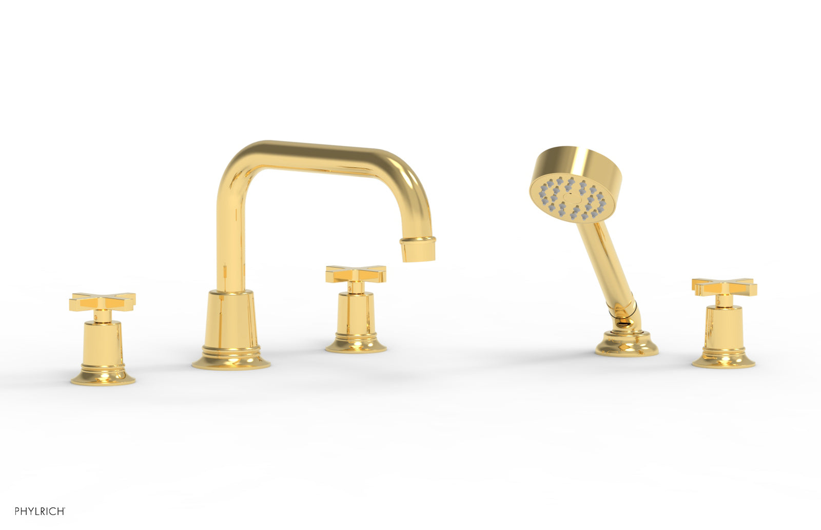 HEX MODERN Deck Tub Set with Hand Shower - Cross Handles 501-52