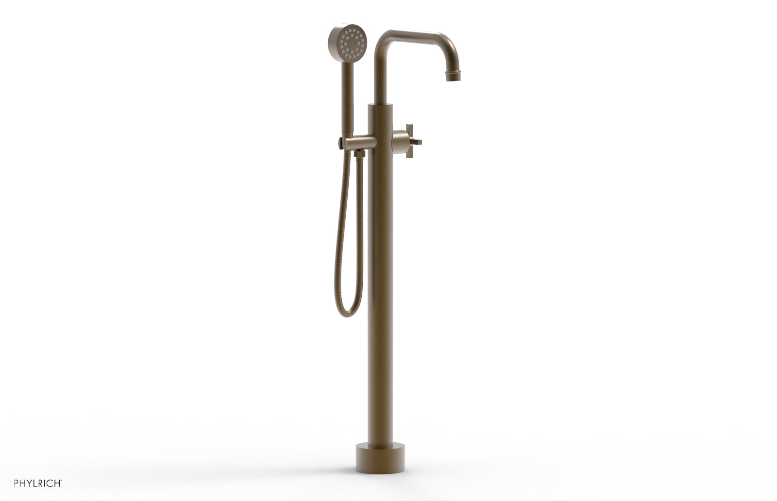 HEX MODERN Tall Floor Mount Tub Filler - Cross Handle with Hand Shower  501-54-01