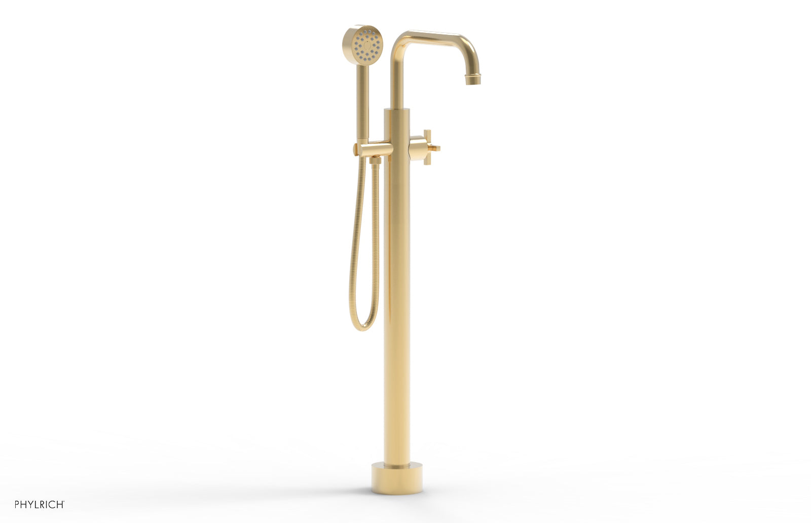 HEX MODERN Tall Floor Mount Tub Filler - Cross Handle with Hand Shower  501-54-01