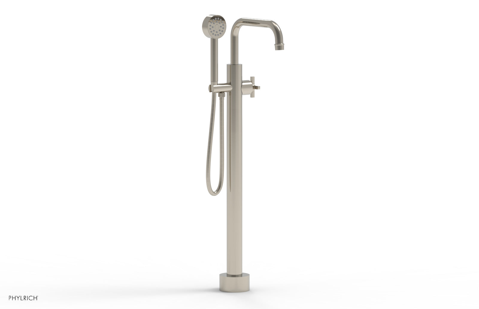 HEX MODERN Tall Floor Mount Tub Filler - Cross Handle with Hand Shower  501-54-01