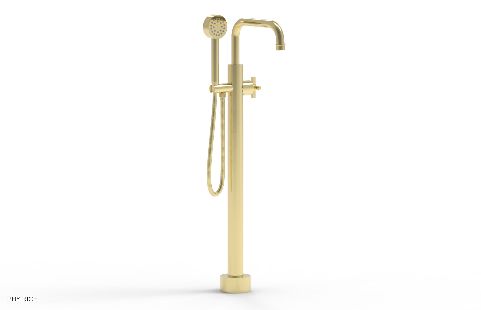 HEX MODERN Tall Floor Mount Tub Filler - Cross Handle with Hand Shower  501-54-01