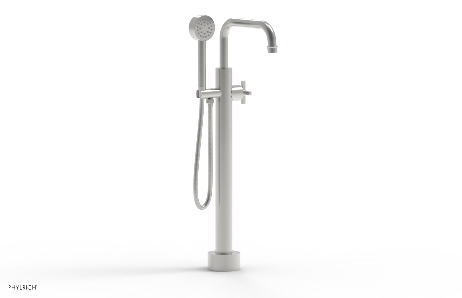 HEX MODERN Low Floor Mount Tub Filler - Cross Handle with Hand Shower  501-54-03