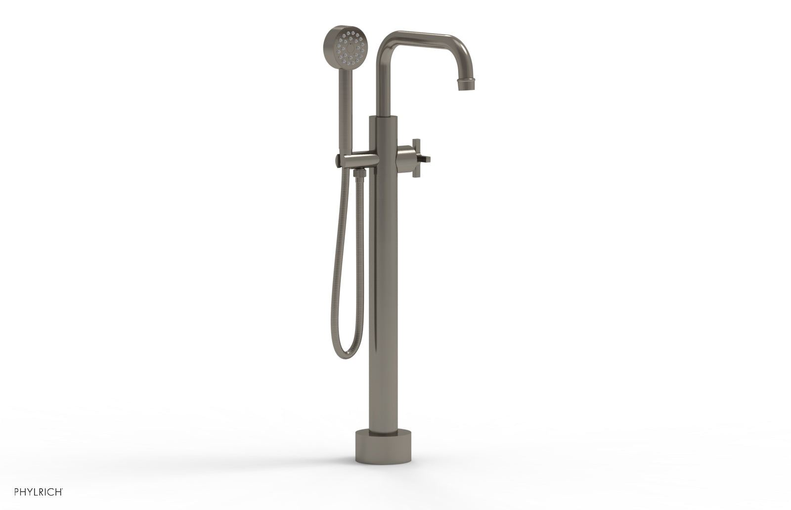 HEX MODERN Low Floor Mount Tub Filler - Cross Handle with Hand Shower  501-54-03