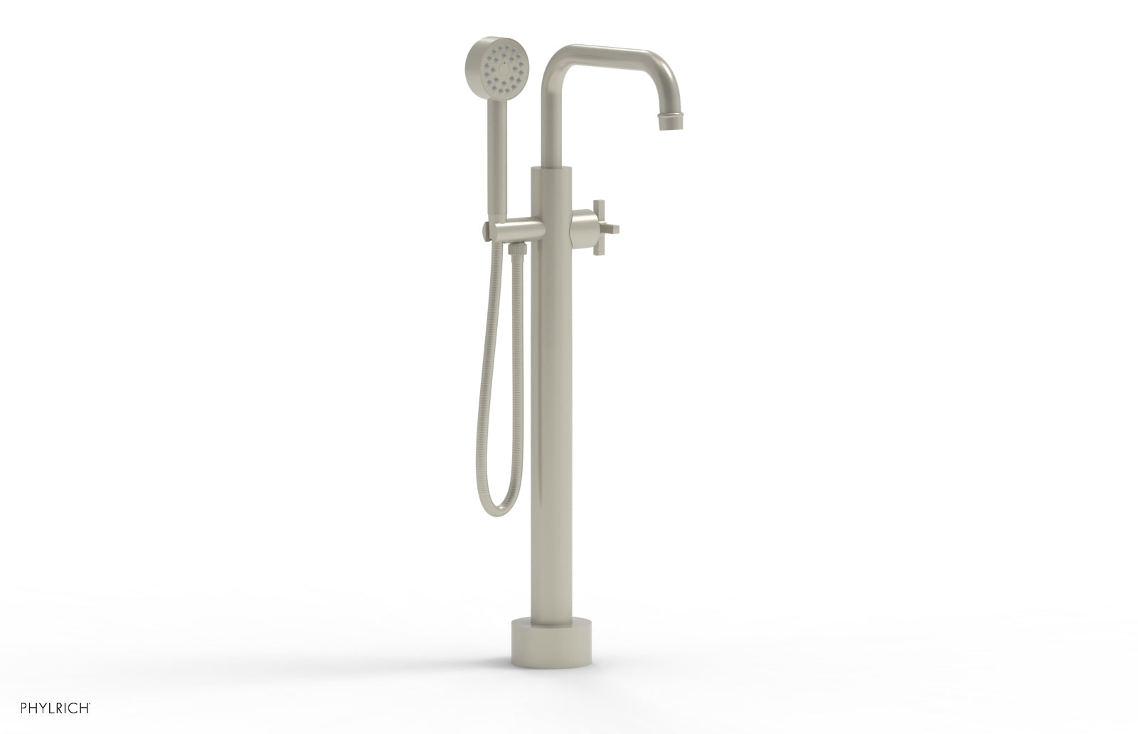 HEX MODERN Low Floor Mount Tub Filler - Cross Handle with Hand Shower  501-54-03