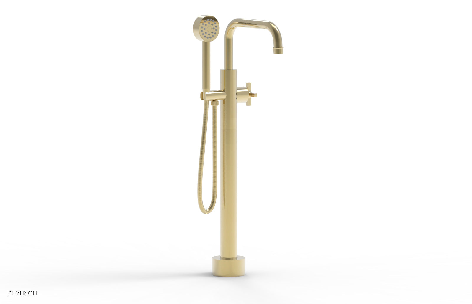 HEX MODERN Low Floor Mount Tub Filler - Cross Handle with Hand Shower  501-54-03