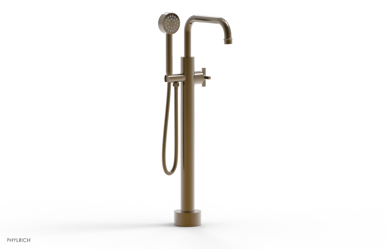 HEX MODERN Low Floor Mount Tub Filler - Cross Handle with Hand Shower  501-54-03